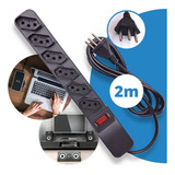 Filtro De Linha Régua Extensão 6 Tomadas Protetor Elétrico Cabo 2 Metros 10a Cor Preto 127v 220v Bivolt Isotel