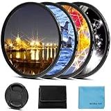 Filtro Star De 77 Mm De 4 Peças De Filtro De Lente Starburst (4 Pontos, 6 Pontos, 8 Pontos, 12 Pontos) Com Tampa Central Para Lente Para Canon, Nikon, Sony, Olympus, Pentax E Outras Câmeras Dslr + 4 Compartimentos Para Filtro