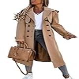 Fisoew Feminino Trench Coat Duplo Breasted Longo à Prova De Vento Clássico Lapela Com Cinto E Bolsos