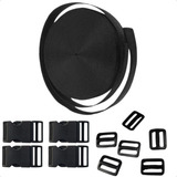 Fita Cadarço 15mm 10m + 10 Fecho Fivela 10 Reguladores Preto
