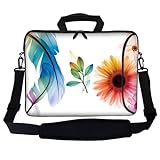 (flower Butterfly) - Meffort Inc 15 40cm Neoprene Laptop Bag Sleeve With Extra Side Pocket, Soft Carrying Handle & Removable Shoulder Strap For 36cm To 40cm Size Notebook Computer - Flower Butterfly Design