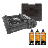 Fogareiro Fogão Portátil Frontier Preto Com Maleta Camping Pesca 3 Refil Adaptador