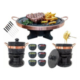 Fondue 37cm Pedra Sabão   2 De 800ml   6 Garfos   6 Tigelas