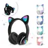 Fone De Ouvido Bluetooth Sem Fio Wireless Gatinho Led Cor Preto Luz Branco