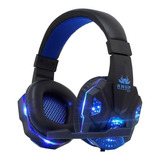 Fone De Ouvido Over ear Gamer Knup Kp 397 Preto E Azul Com Luz Azul Led