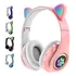 Fone Sem Fio Iantil Gato Luzes Orelhas Gatinho Cor Rosa