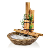 Fonte De Mesa Agua Cascata Bambu 3 Quedas Decorativa 35cm Cor Marrom Bivolt
