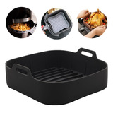 Forma Quadrada De Silicone Para Airfryer Multiuso Preta 20cm