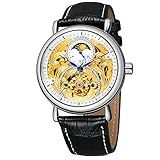 Forsining Relógio Masculino Automático Tourbillon Skeleton Watch Moon Phase Relógio De Pulso Pulseira De Couro Preto, Branco E Dourado 2, Relógio Esqueleto