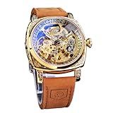 Forsining Relógios Para Homem, Relógio Mecânico Retrô Quadrado Esculpido, Relógios Automáticos De Esqueleto Relógio De Pulso Vintage Com Pulseira De Couro, Estilo Casual