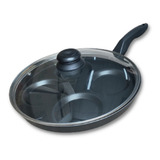 Frigideira Teflon 4 Ovos hamburgueres Com Tampa Cor Preto