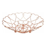 Fruteira Mesa Aramada Redonda Cesto Metal Rose Gold Coração