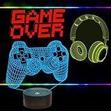 Fullosun Pixel Game Over Illusion Lamp, Gamepad 3d Night Light (3 Patterns) With Remote Control 16 Color Changing Gaming Room Headset Decor Best Gamer Gift