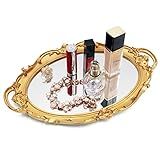 Funerom Bandeja De Perfume Vintage De 36,8 X 25,4 Cm, Bandeja Espelhada Organizadora De Joias, Oval, Ouro Antigo