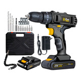 Furadeira Parafusadeira Bateria 21v Biv Impacto Con Maleta Cor Preto 110v 220v The Black Tools Tb 21p