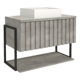 Gabinete Banheiro 80cm Mdf Aço Cuba Prat Porta Havaí Cinza Cor Da Pia Branco Cor Do Móvel Cimento Quantidade De Furos Para Torneira Um Furo