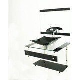 Gabinete De Vidro 60cm It Inox Com Cuba Quadrada   Preto