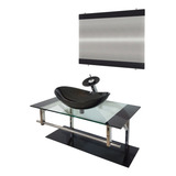 Gabinete De Vidro 80cm Inox Com Cuba Oval Preto Ii