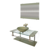 Gabinete De Vidro 90cm Inox Com Cuba Redonda Champanhe Hewt