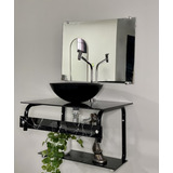 Gabinete Vidro P Banheiro Lavabo Lavatório Marmorizado 60cm Pia Rt 34 Móvel Marmorizado Carrara Preto