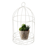 Gaiola Cachepot Decorativa Arranjos Flores Jardim Branca Cor Branco Com Suporte Interlumi