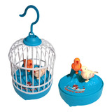 Gaiola De Brinquedo Mini Passarinho Musical Som Passarinho Cor Azul