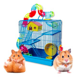 Gaiola De Hamster Com Casa Grande Completa 3 Andares Tubo Cor Azul