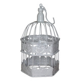 Gaiola Decorativa Provençal Branca Metal Sextavada 25 Cms