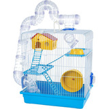 Gaiola Hamster Grande Completa 3 Andares Casa Com Tubos Cor Azul