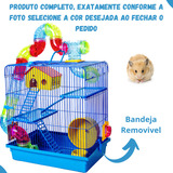 Gaiola Para Hamster Com Tubo E Casinha 3 Andares Bebedouro Cor Azul