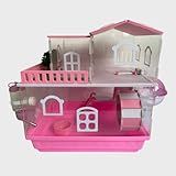 Gaiola Para Hamster De 2 Andares Em Acrílico, Formato De Casinha Com Roda Giratória E Globo Externo (rosa)