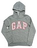 Gap Factory Girls Fleece Arch Logo Pullover Hoodie (medium, Grey (white/pink Logo))
