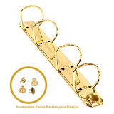 Garra Para Fichário A5 04 Argolas D 25mm Dourada   Gold