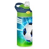 Garrafa De água Infantil Bola De Futebol Com Tampa De Palha, Copo Reutilizável De Aço Inoxidável Isolado, à Prova De Vazamento, Meninos E Meninas, Crianças, Esportes Escolares, 340 G