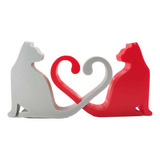 Gato Casal Coração Pet Decoração 3d Cinza Vermelho