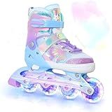 Genérico Patins Infantil Cano Alto, 8 Rodas Iluminadas Com Led, 4 Tamanhos Ajustáveis, Patins Quad Com Bolsa De Armazenamento, Para Meninas (roller Inline Borboleta, P (28 Ao 32))