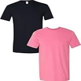 Gildan Camiseta Masculina De Algodão Macio, Estilo G64000, Pacote Com 2, Rosa/preto