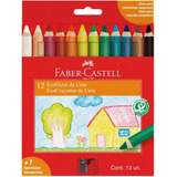 Giz De Cera Corpo De Madeira Ecogiz   12 Cores Faber Castell