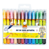 Giz De Cera Escolar Retrátil Aquarelável 12 Cores Não Tóxico