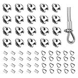 GoalMad 60Pcs 1 8  M3 Aço Inoxidável Cabo Clipe Grampo   M3 Dedal   M3 Alumínio Crimpagem Loop Manga 3 Estilos 20Pcs Cada   Grampos De Cabo Fixadores Para 1 16  1 8  Diâmetro Fio Cabos Ou Cabos