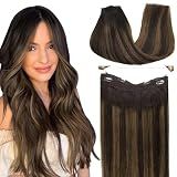 Goo Goo Extensões De Cabelo Humano Real, 30 Cm, 70 G, Marrom Escuro A Castanho, Extensões De Cabelo De Fio Invisível Com Peruca Transparente E Sem Costura, Extensões De Cabelo Remy Liso