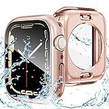 Goton Capa à Prova D'água 2 Em 1 Para Apple Watch Séries 9, 8, 7, 41 Mm, Protetor De Tela, Capa Protetora De Vidro 360, Para-choque De Policarbonato Rígido + Moldura Traseira Para Iwatch 9/8/7, Acessórios De 41 Mm, Ouro Rosa Original