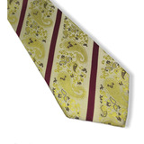 Gravata Seda Classica Dourada /c Listras Vermelhas Comprimento 145 Cm Cor Dourado Desenho Do Tecido Listrado