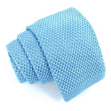 Gravata Slim Crochê Tricô Azul Claro Serenity Tiffany Luxo