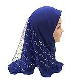 Grey990 Kids Scarf Wave Shape Not Easy Deform Girls Mesh Stitching Hijab Headscarf For Home Outdoor Royal Blue