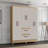 Guarda Roupa Solteiro 6 Portas 2 Gavetas Capri Poquema Cor Damasco off White
