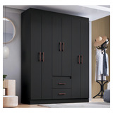 Guarda Roupa Solteiro 6 Portas 2 Gavetas Sidney Doripel Cor Preto