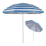 Guarda Sol 260 Cm Alumínio Articulado Grande Praia Piscina Cor Listrado Azul Claro