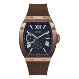Guess Watch Gw0568g1 Masculino Analógico De Quartzo, Cor De Malha De Quartzo, Cor De Moldura Marrom, Cor De Fundo Dourada, Cor De Fundo Azul