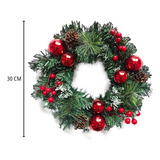 Guirlanda 30cm Com Pinha E Bola Nevada Enfeite Natal Cor Verde